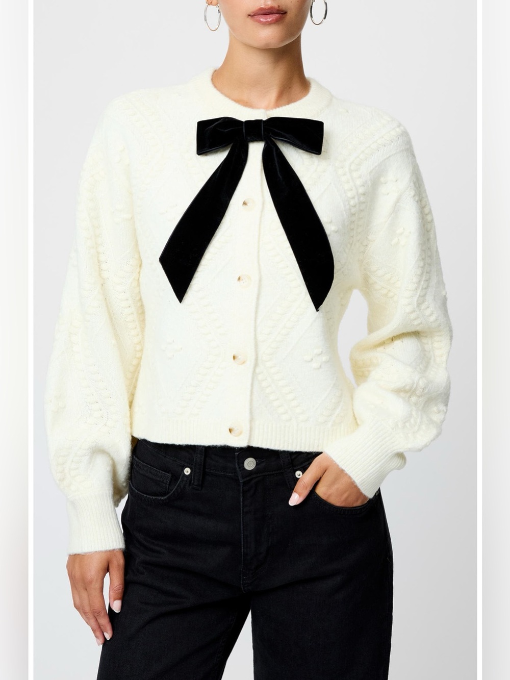 French Connection Kitty Bobble Velvet Bow Cardigan *SEE DESCRIPTION*